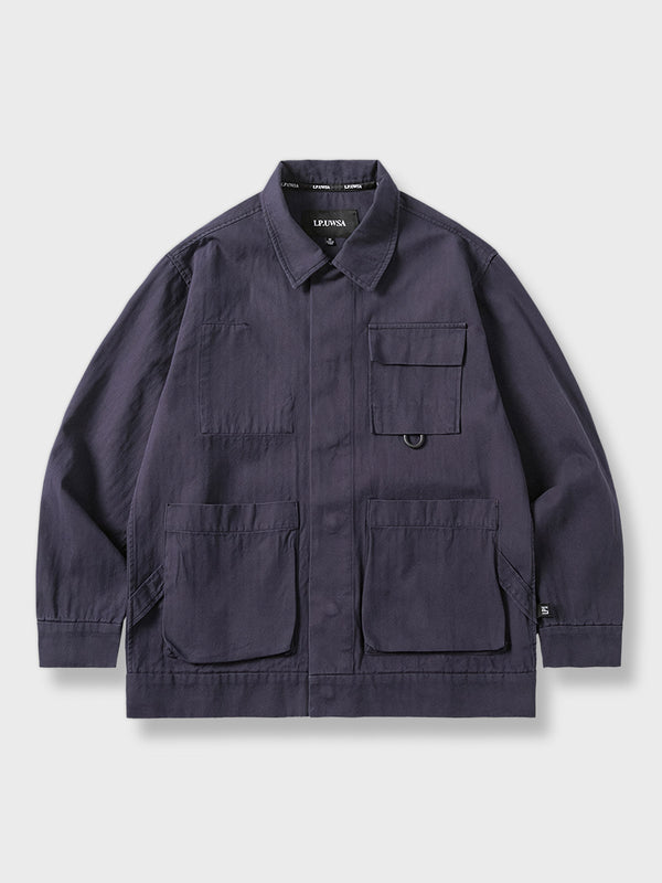 Military style shirt jacket with multiple pockets