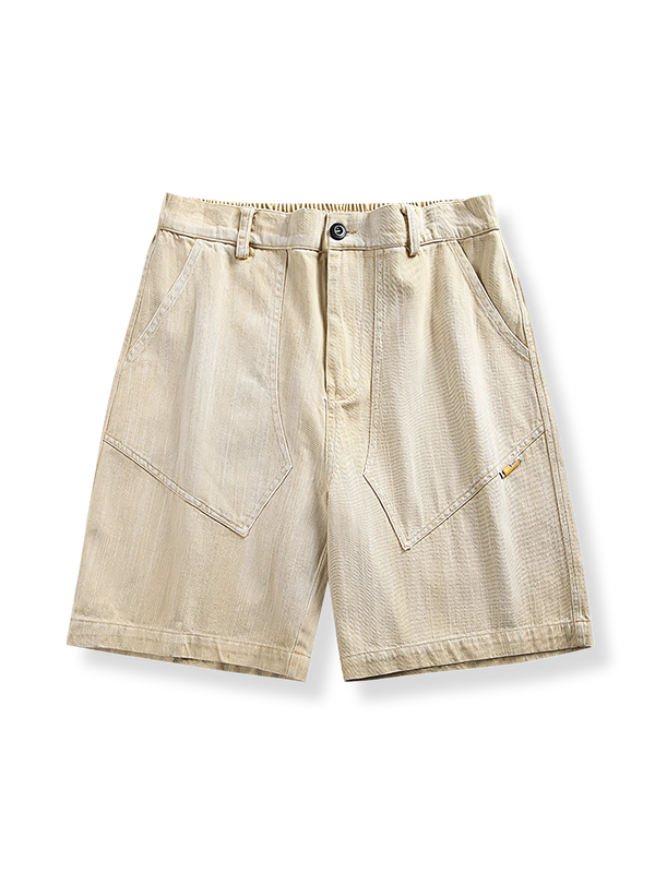 Bamboo pattern sand-washed short pants