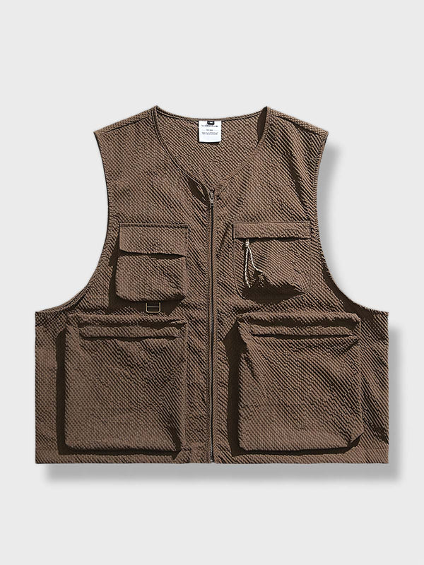 Textured fabric no-collar vest