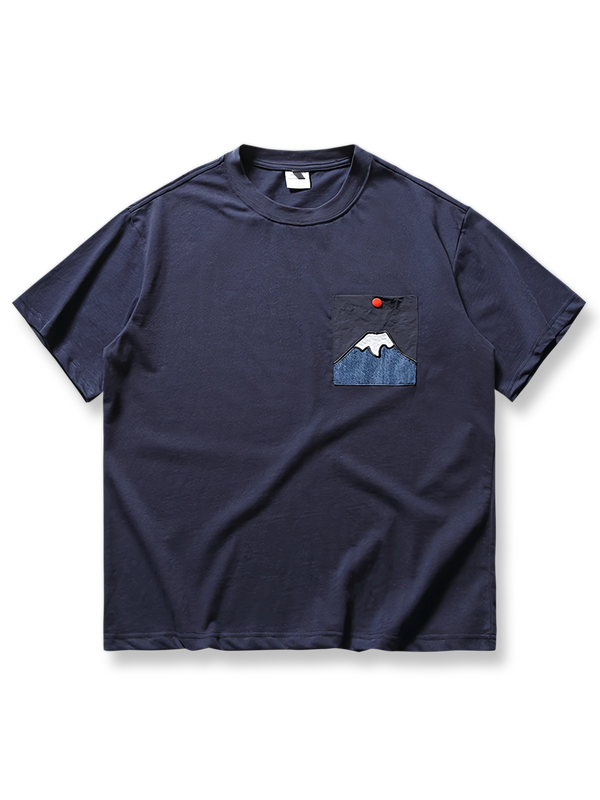 Pure cotton T-shirt with embroidered volcano motif