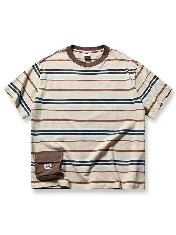 Striped short-sleeved T-shirt with 3D pocket