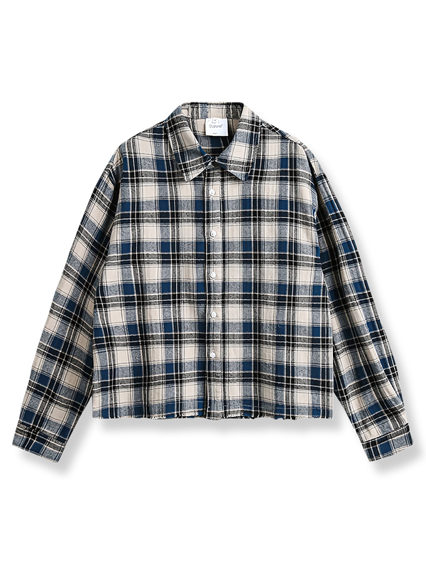 PESSOA | Color block check long sleeve shirt