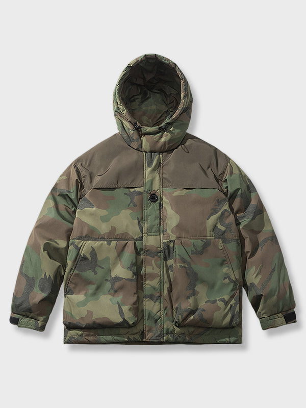 Camouflage hooded down jacket