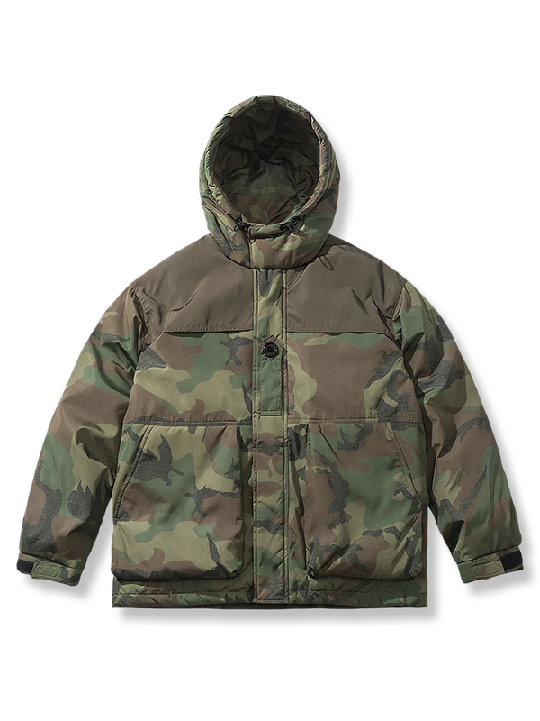 Camouflage hooded down jacket