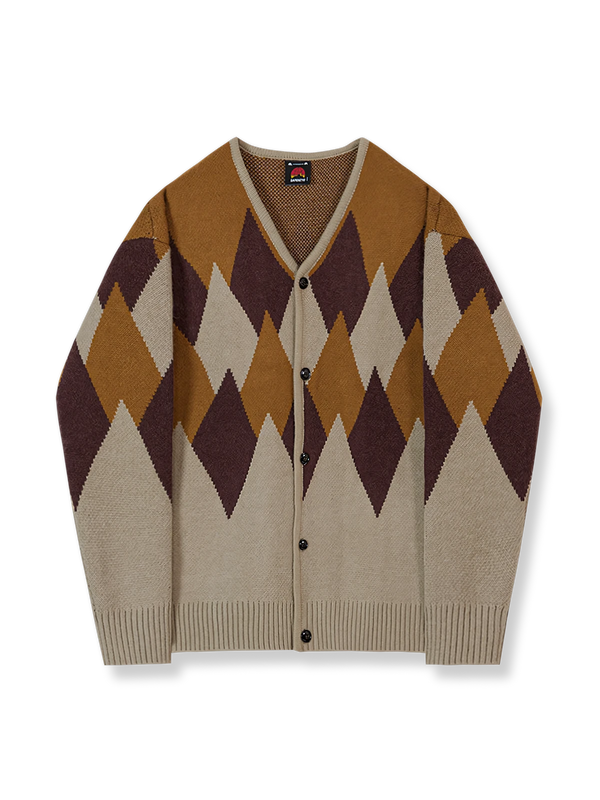 PESSOA | Geometric pattern V-neck collar knit sweater