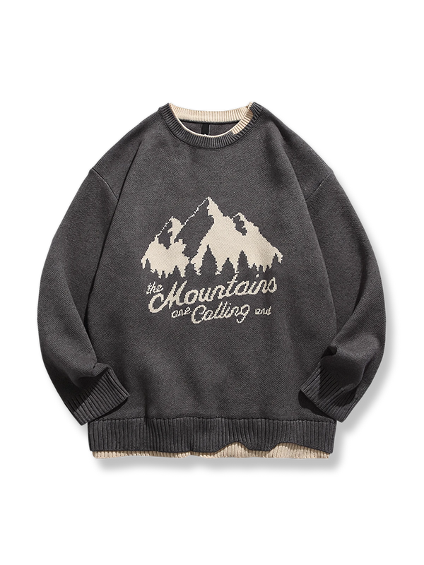 Outdoor Theme Crew Neck Sweater