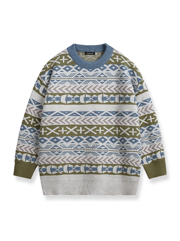 PARDON | Ethnic jacquard crew neck sweater