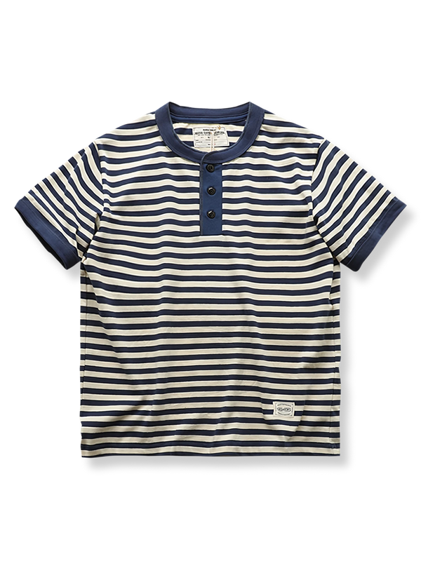 Navy Henley Striped T-shirt