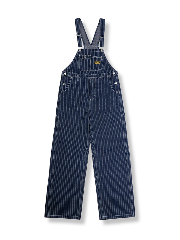 Striped denim overalls