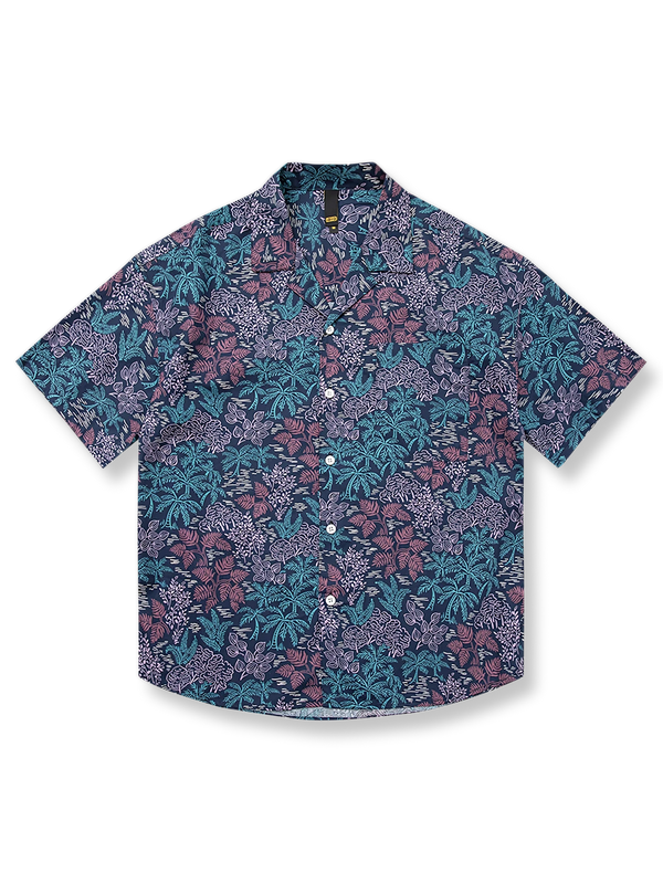 Tropical Flower Cuban Collar Short Sleeve Shirt