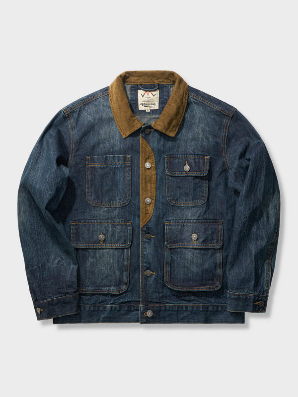 Corduroy collar washed denim jacket