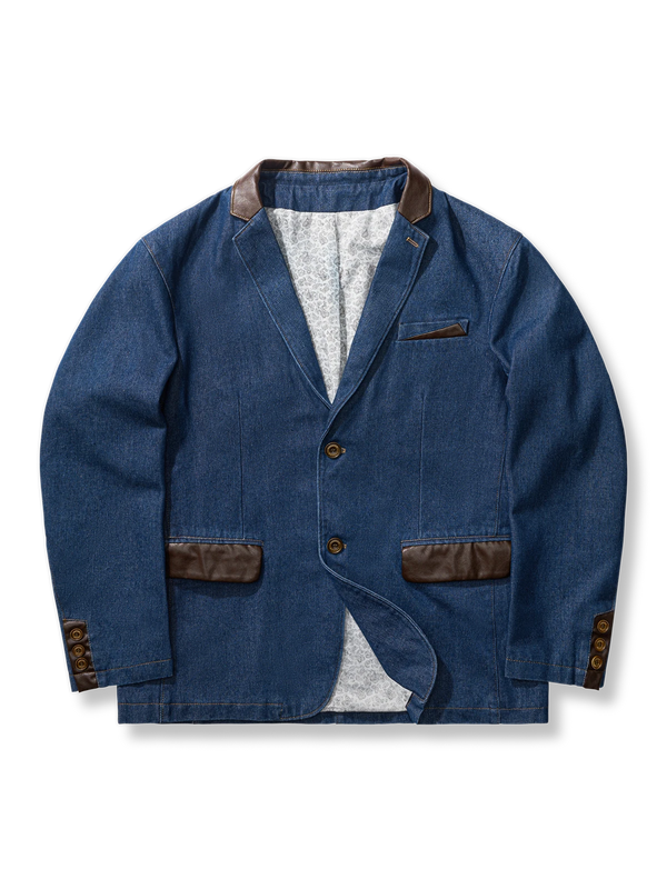 Denim tailored jacket with brooch