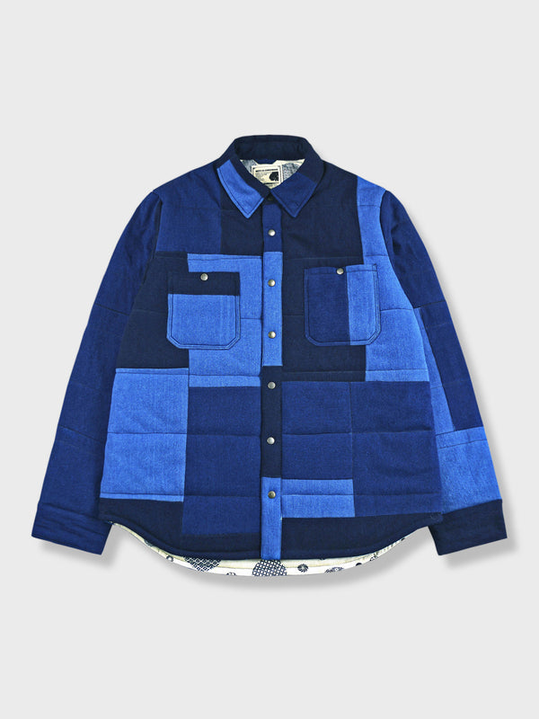 Indigo dyed patchwork sashiko padded jacket