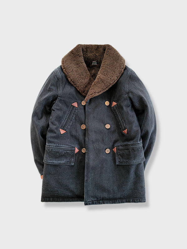 Double-breasted denim wool-lined padded jacket