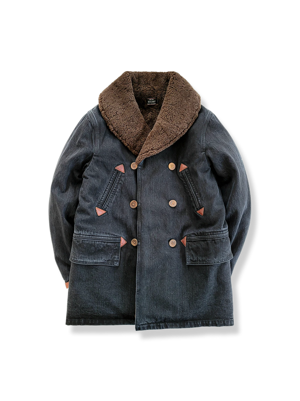 Double-breasted denim wool-lined padded jacket