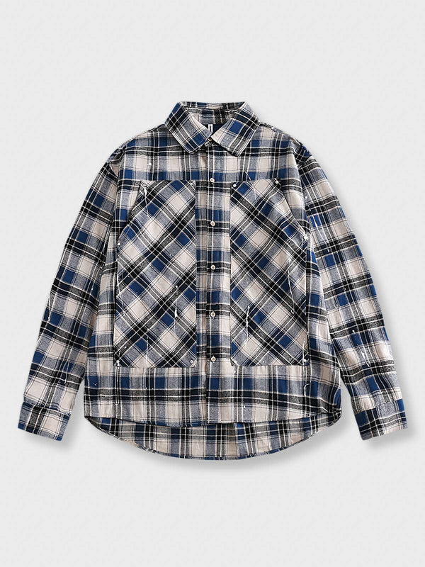 Chest combination check pattern long sleeve shirt