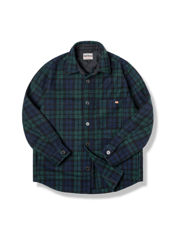 PESSOA | Wool blend blue-green check shirt