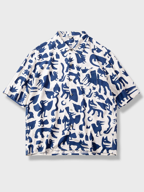 Native art print aloha shirt