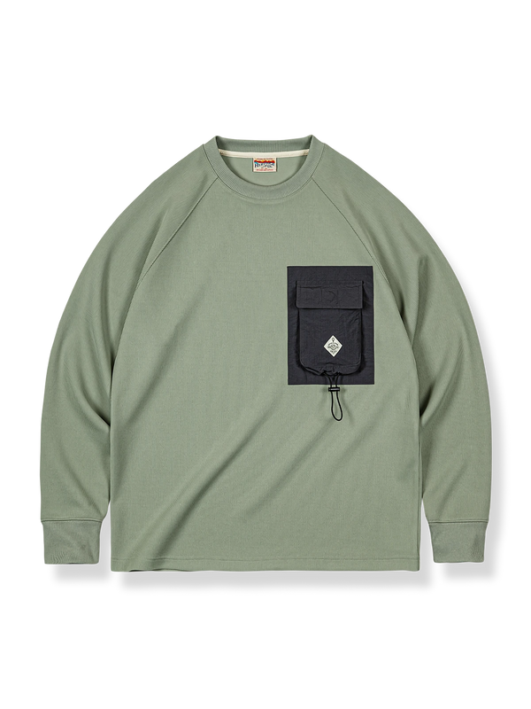 Functional pocket combination color-blocked long-sleeved T-shirt