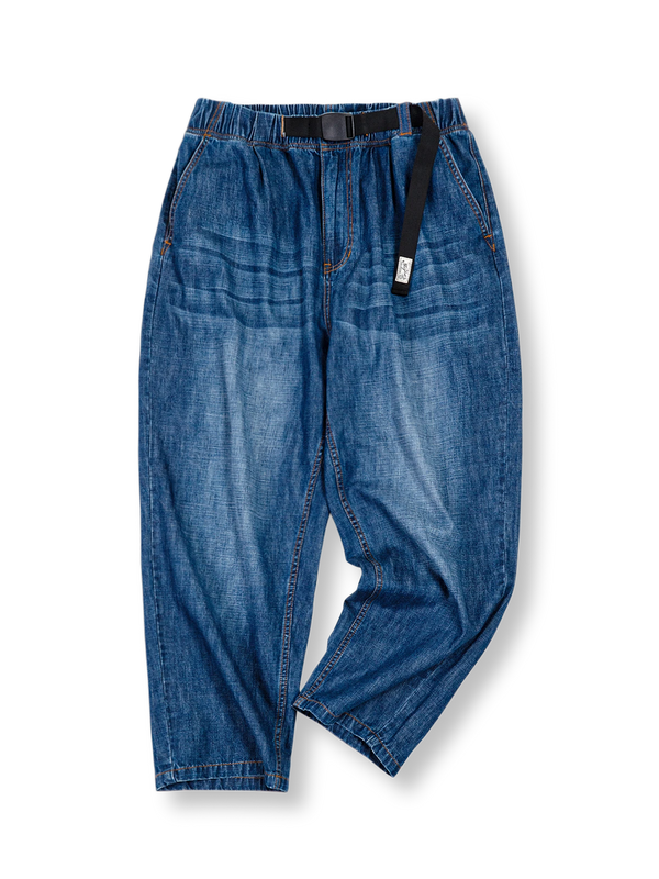 Washed denim pants with whiskered pattern