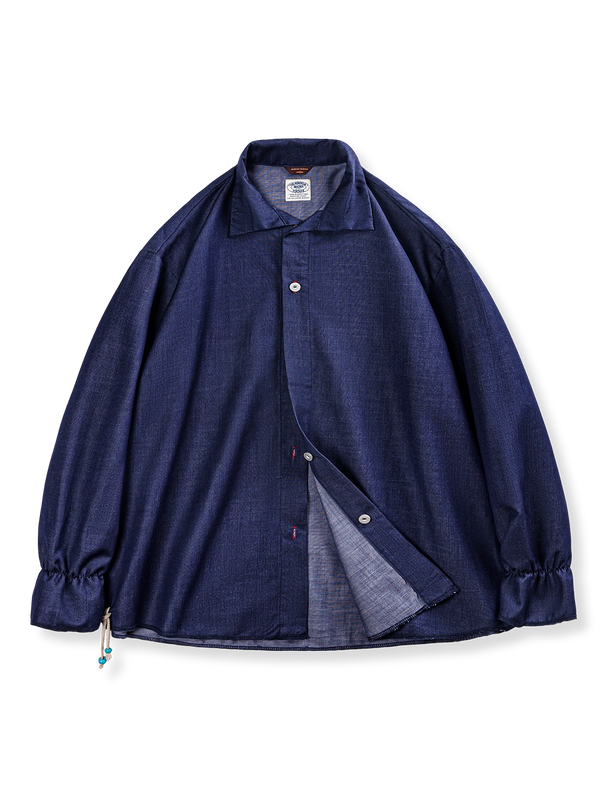 Drop shoulder navy TR denim shirt