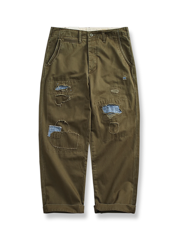 Multi-pocket work pants with patches