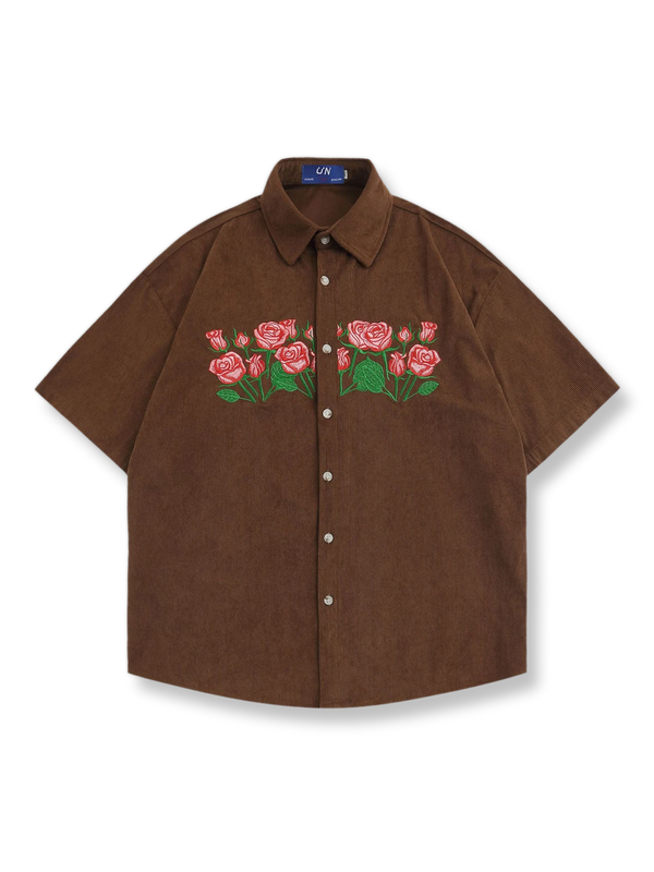 Rose embroidered short sleeve shirt