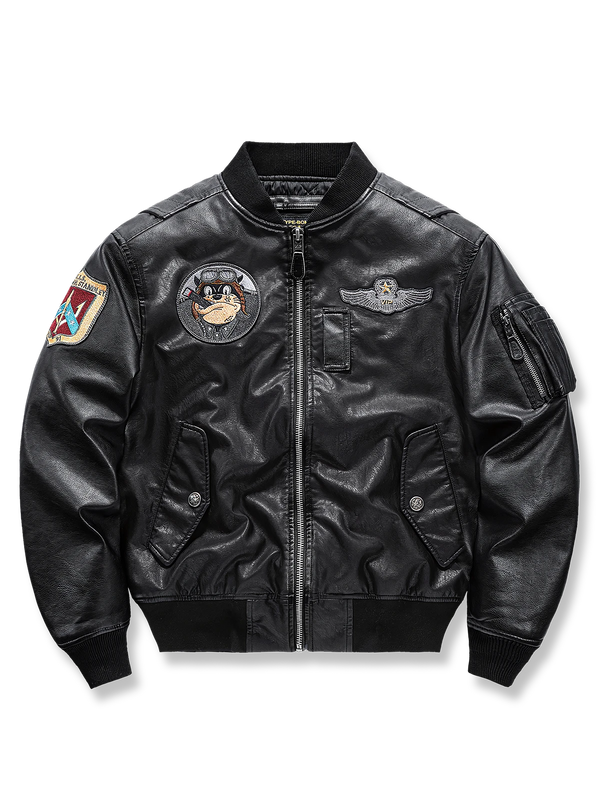 Air Porco | MA-1 padded leather jacket "USS William Stanley"