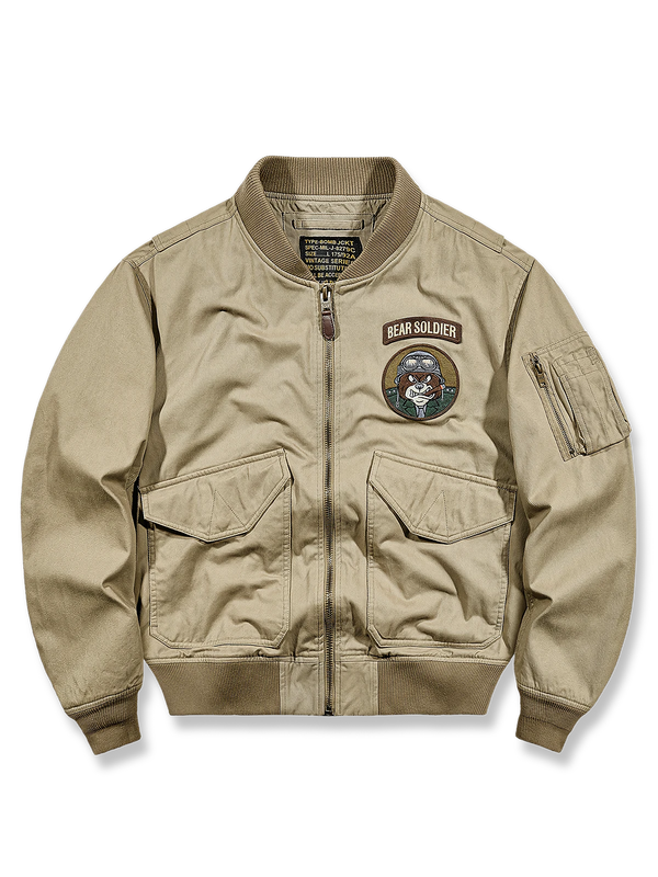 Air Porco | MA-1 Leather Flight Jacket "Bear Soldier Voitek private embroidery"