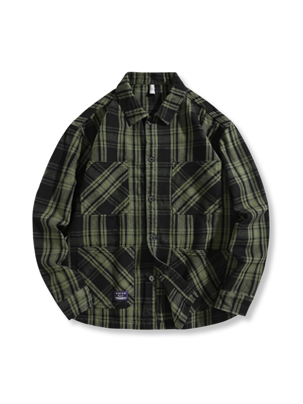 Checked wool shirt with pocket