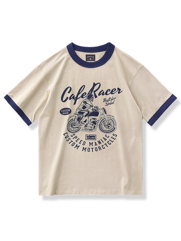 バイクプリント 丸襟 Tシャツ