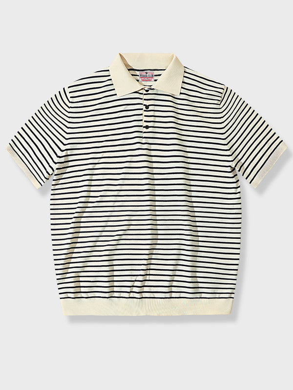 Black and white striped polo shirt