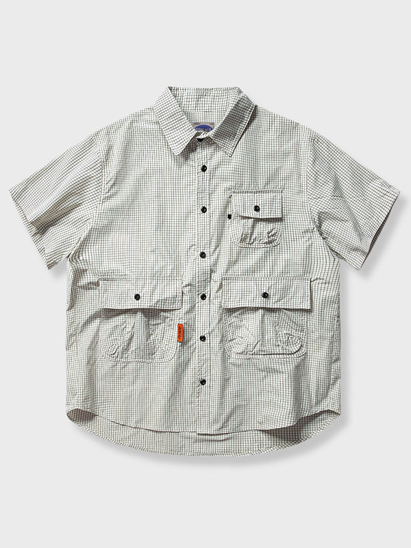 Check pattern short sleeve shirt with flap pocket