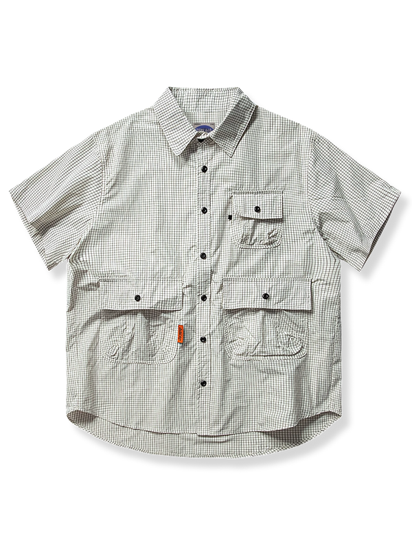 Check pattern short sleeve shirt with flap pocket