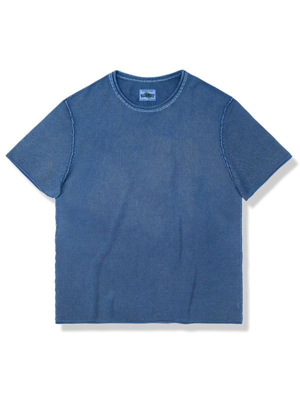 Indigo dyed knit neck T-shirt