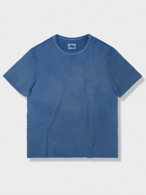 Indigo dyed knit neck T-shirt