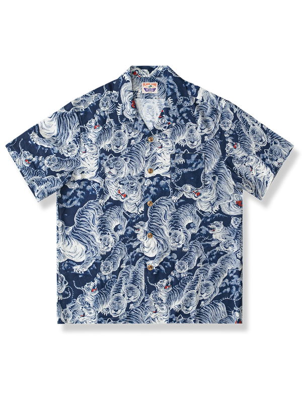 Hundred Tigers Pattern Cuban Collar Aloha Shirt