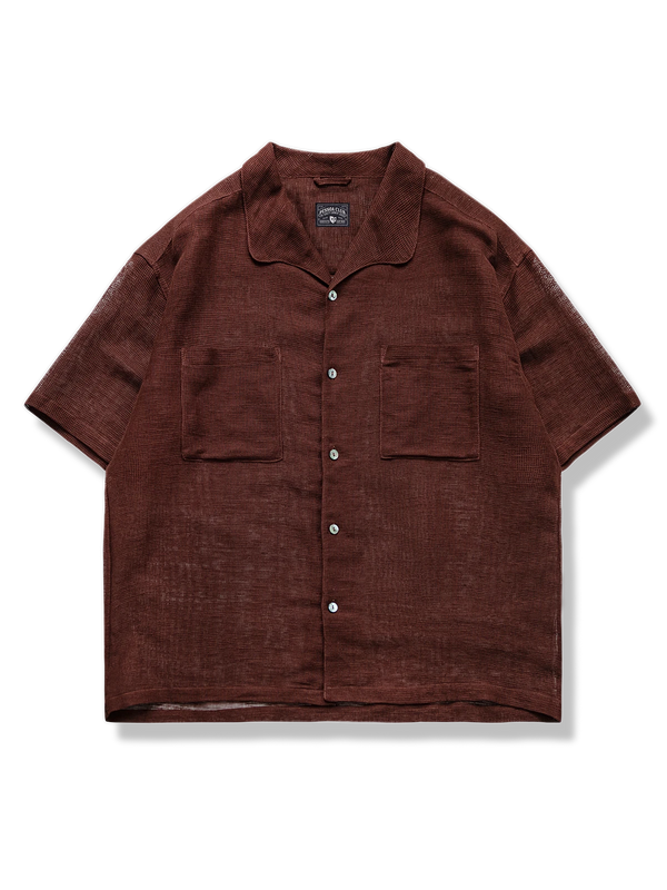 Mesh pattern linen cotton short sleeve shirt