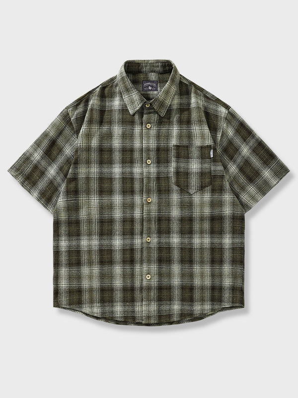 Yarn-dyed pocket check short-sleeve shirt