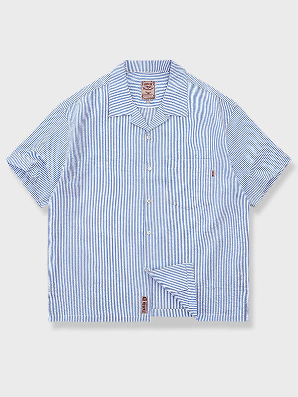 Striped Cuban collar short sleeve shirt