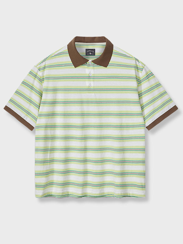 Green stripe x khaki color polo shirt