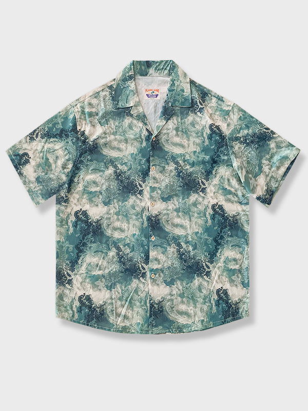 Green paisley pattern Cuban collar aloha shirt