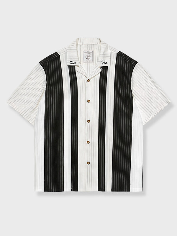 Silk combination stripe short sleeve shirt