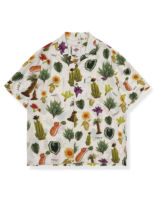 Hand-painted tropical plants aloha shirt