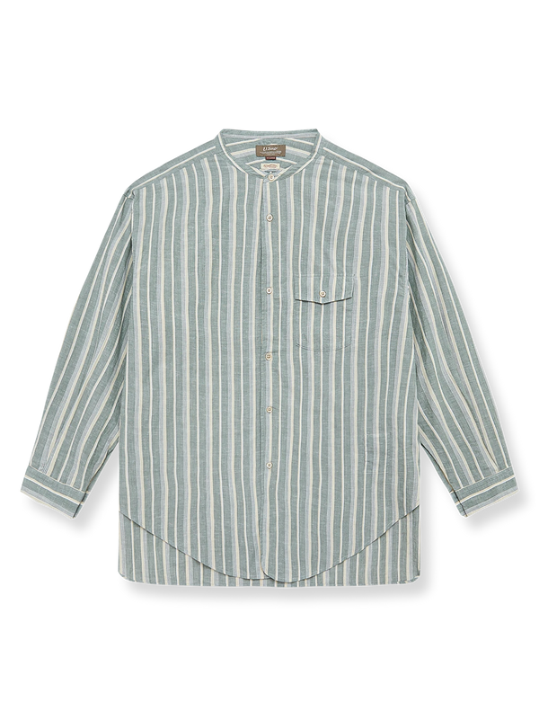 Parolibre｜Cotton linen striped stand-up collar shirt