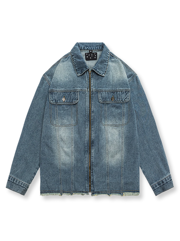 PARDON | Fold-down collar washed denim jacket