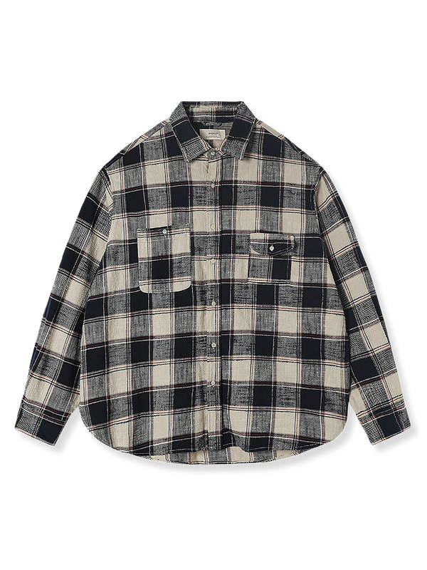 PESSOA | Blue x beige cotton jersey check pattern shirt