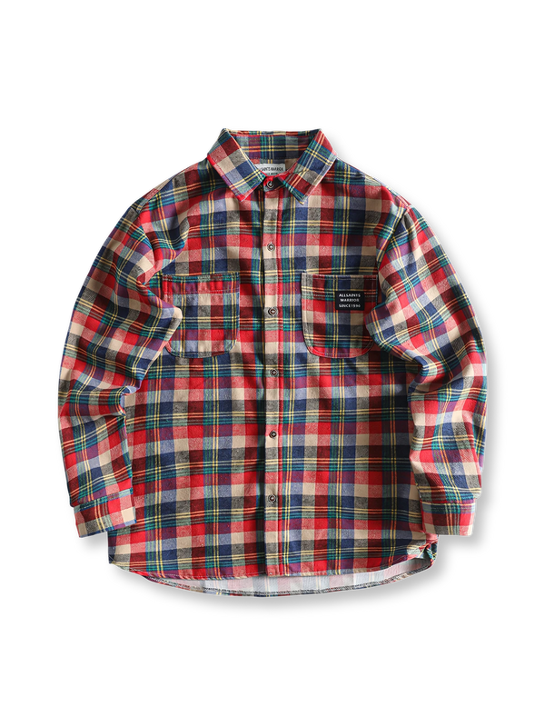 American casual check pattern cotton long sleeve shirt