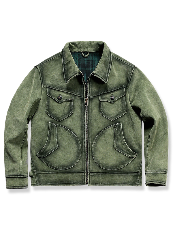 Hodoo | Green dyed cowhide scratched leather jacket