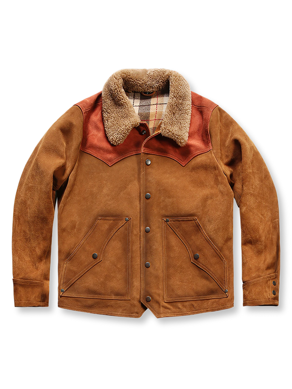 Hodoo | Wool collar patchwork suede leather jacket